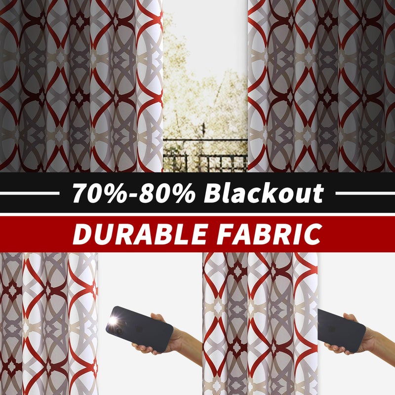 DriftAway Alexander 80% Blackout Curtains for Living Room 250GSM Pattern Match Thermal Insulated Room Darkening Geo Moroccan Mid Century Grommet Bedroom Drapes 2 Panels 52 Inch by 84 Inch Red Gray - Image 3